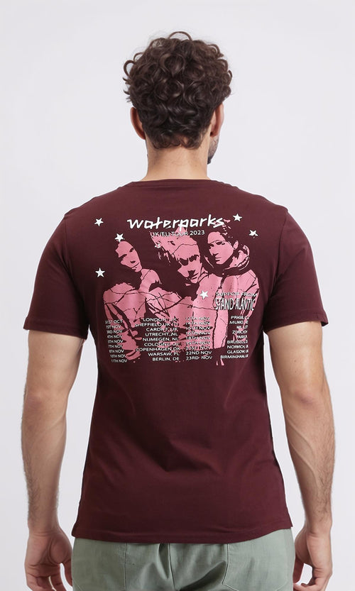 R208973 - Regular Cotton Tee with Front Print - Burgundy