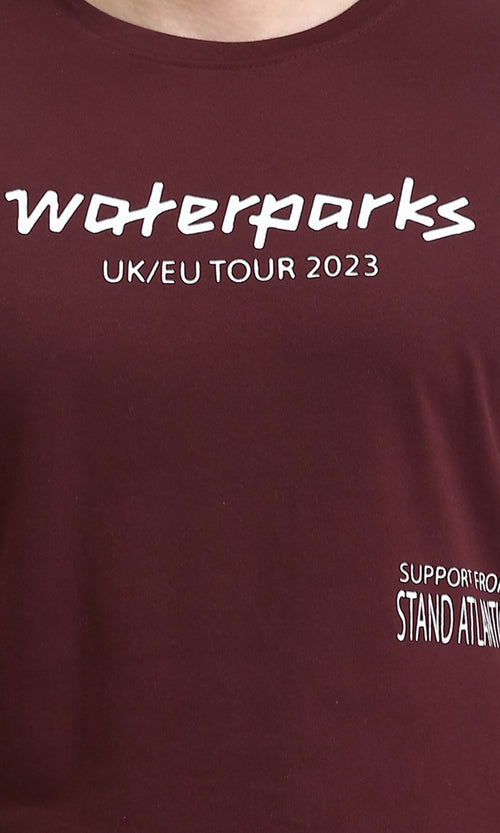R208973 - Regular Cotton Tee with Front Print - Burgundy