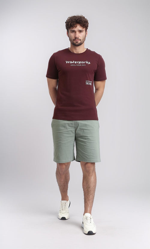R208973 - Regular Cotton Tee with Front Print - Burgundy
