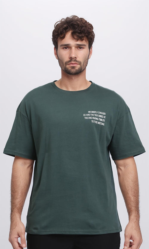 R208974 - Relaxed Fit Elbow Sleeves Cotton Tee - Dark Green
