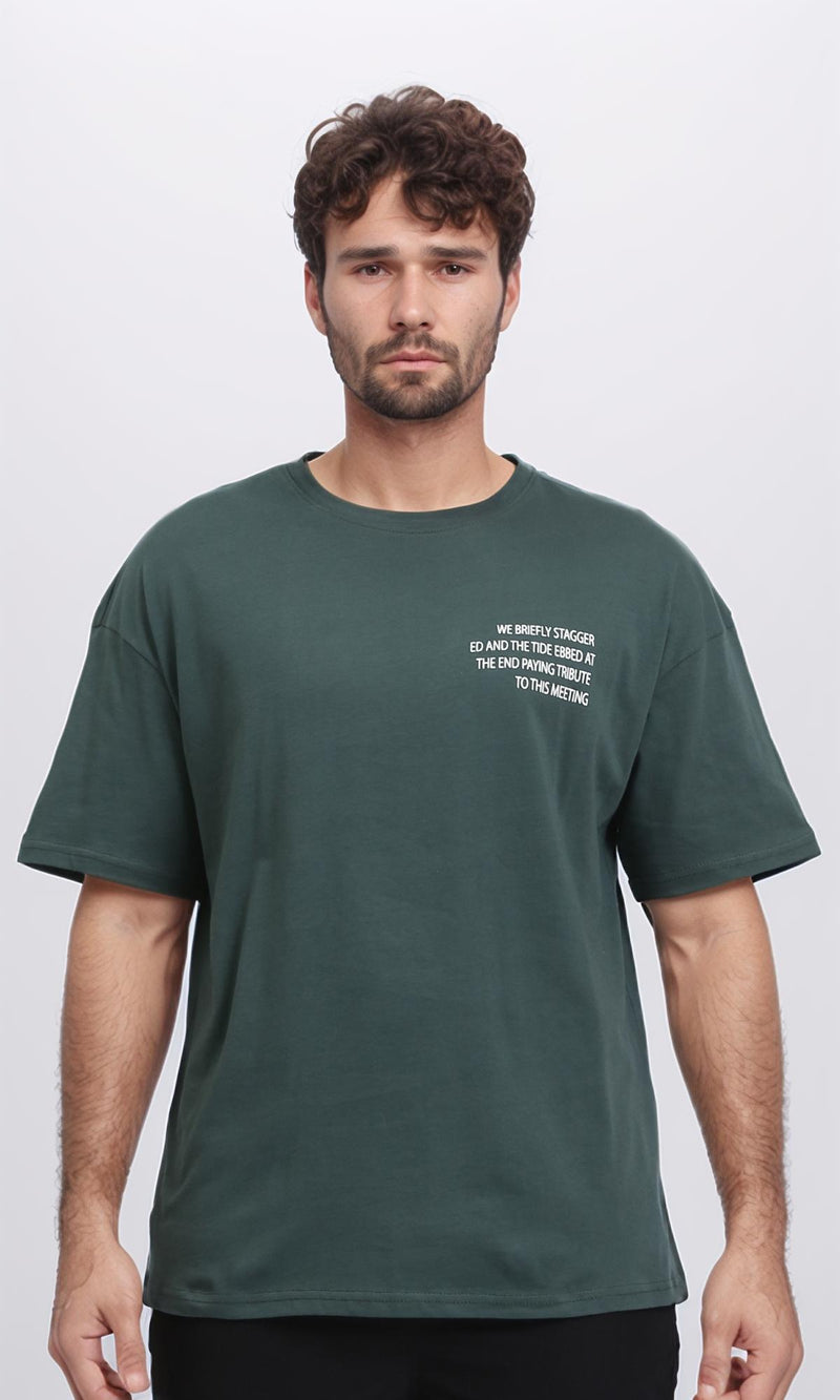 R208974 - Relaxed Fit Elbow Sleeves Cotton Tee - Dark Green