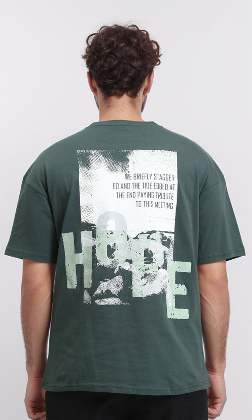 R208974 - Relaxed Fit Elbow Sleeves Cotton Tee - Dark Green