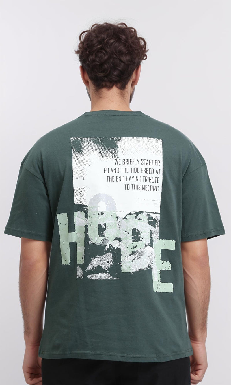 R208974 - Relaxed Fit Elbow Sleeves Cotton Tee - Dark Green