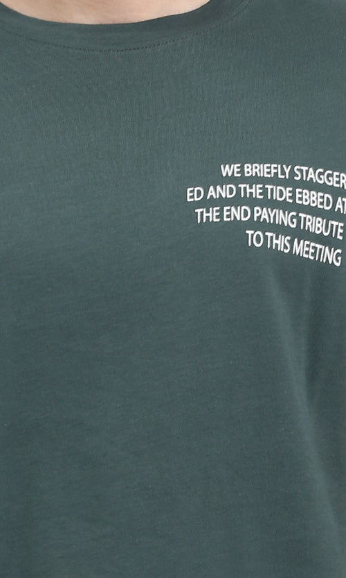 R208974 - Relaxed Fit Elbow Sleeves Cotton Tee - Dark Green