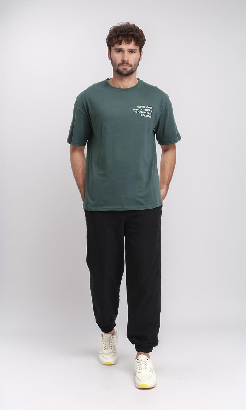 R208974 - Relaxed Fit Elbow Sleeves Cotton Tee - Dark Green