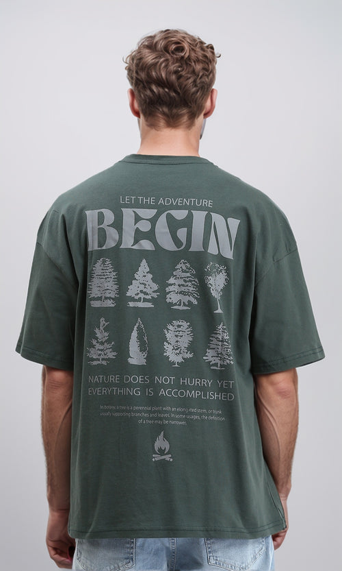 R208975 - Round Neck Printed Cotton Tee - Dark Jade