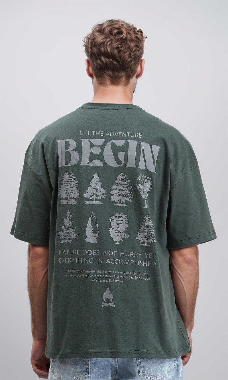 R208975 - Round Neck Printed Cotton Tee - Dark Jade