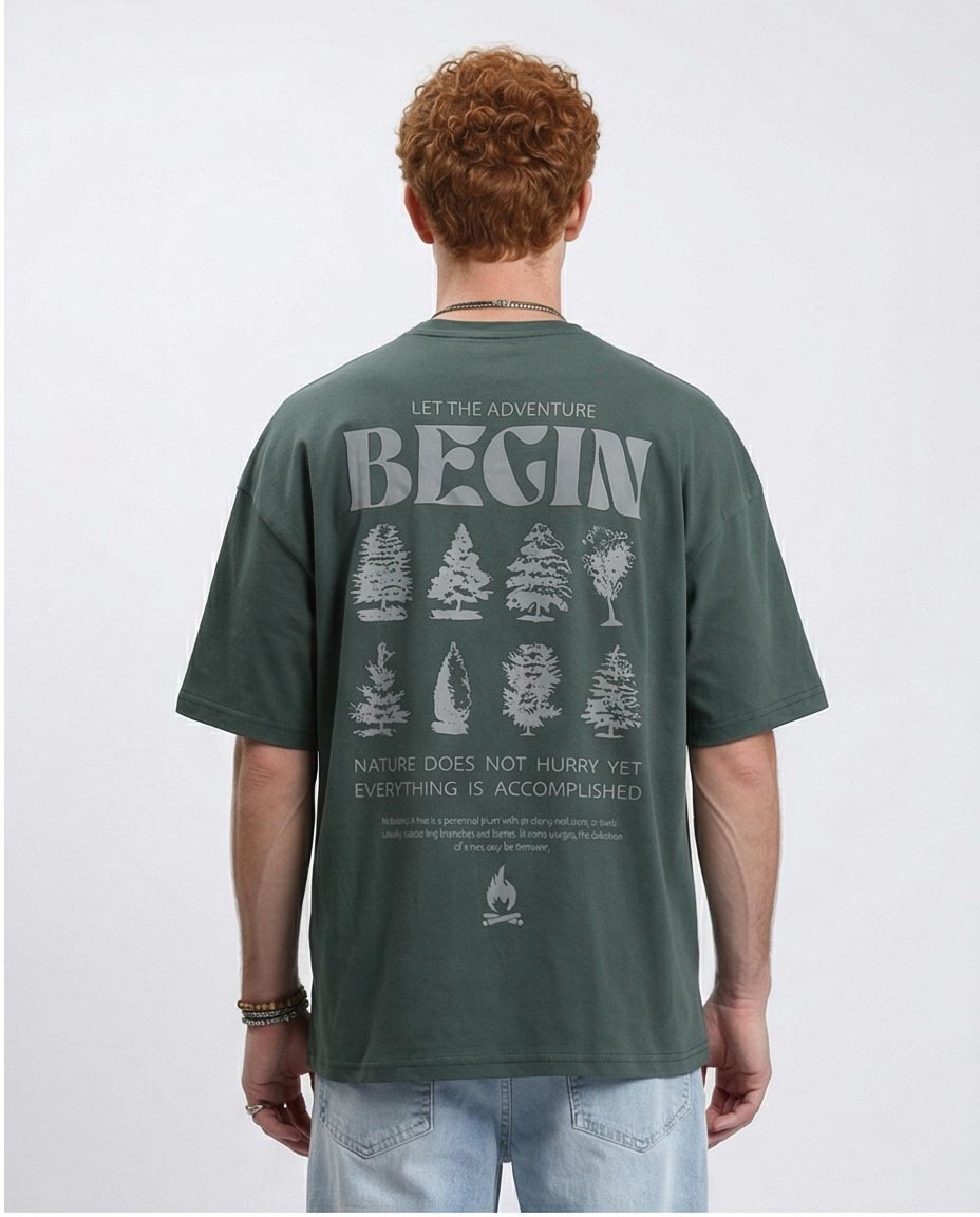 Ravin "The Adventure" Oversized Pine Green Graphic T-Shirt – Single Jersey - R208975