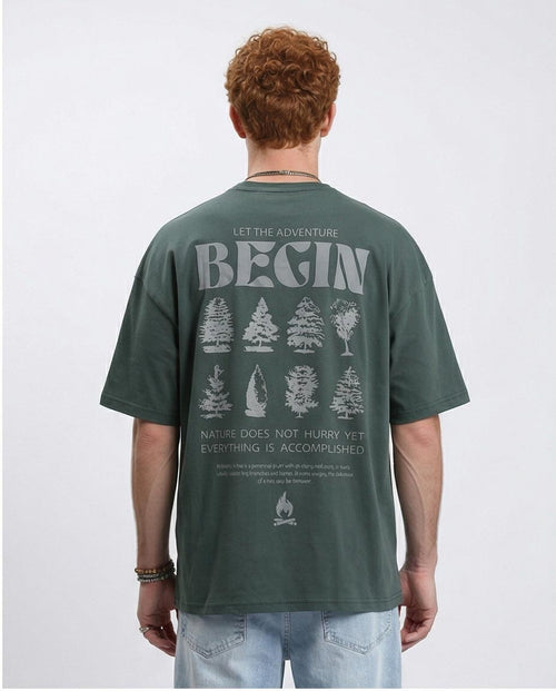 Ravin "The Adventure" Oversized Pine Green Graphic T-Shirt – Single Jersey - R208975