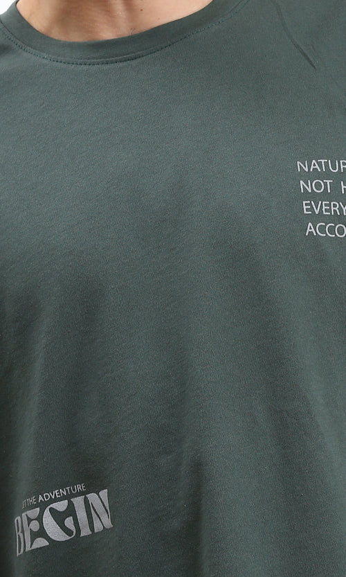 R208975 - Round Neck Printed Cotton Tee - Dark Jade