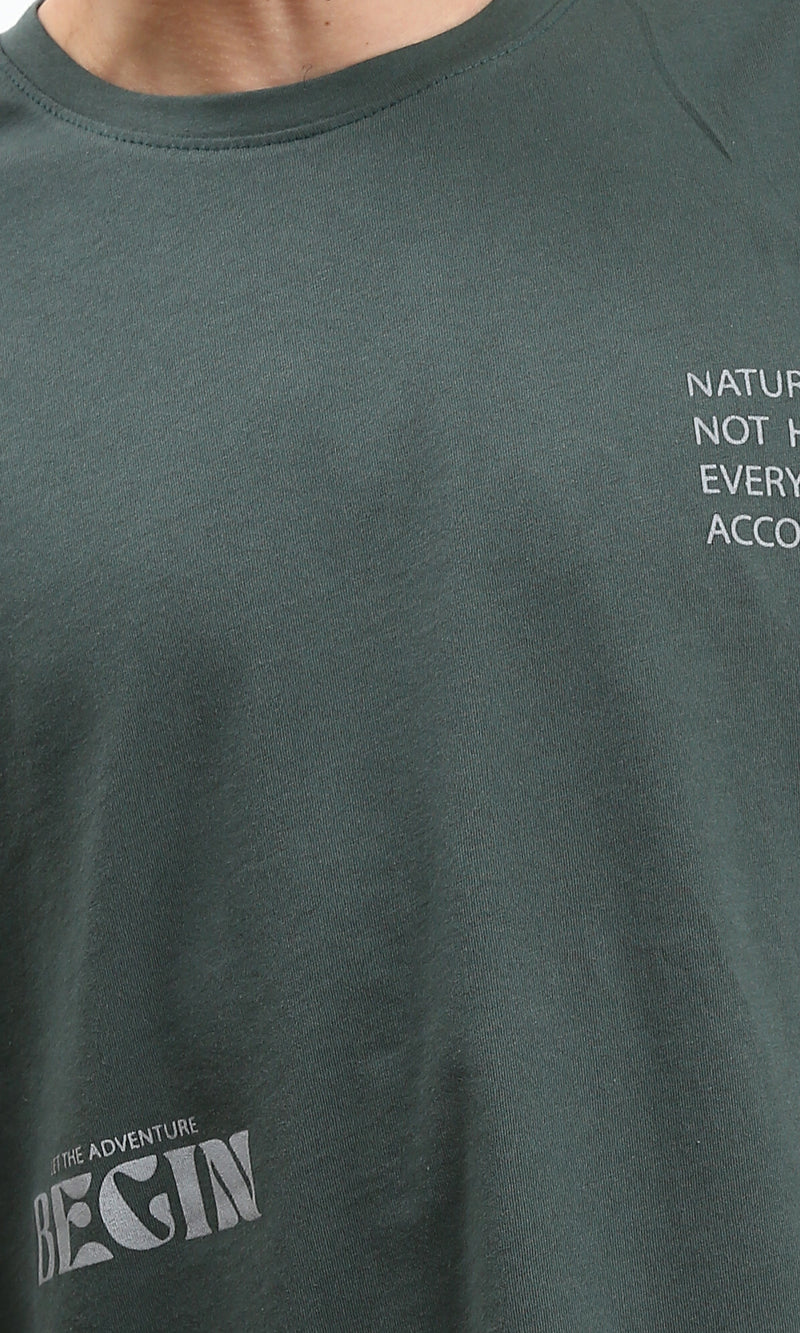 R208975 - Round Neck Printed Cotton Tee - Dark Jade