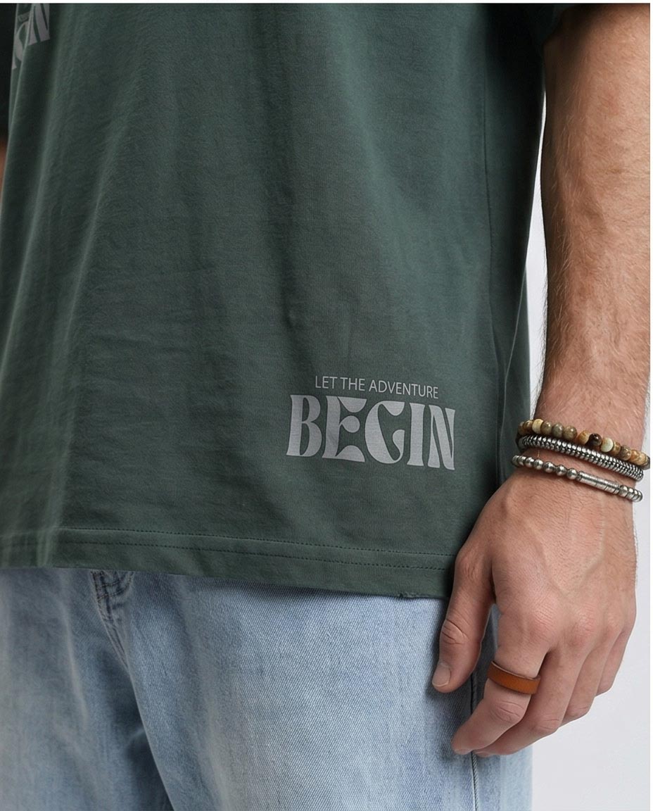 Ravin "The Adventure" Oversized Pine Green Graphic T-Shirt – Single Jersey - R208975