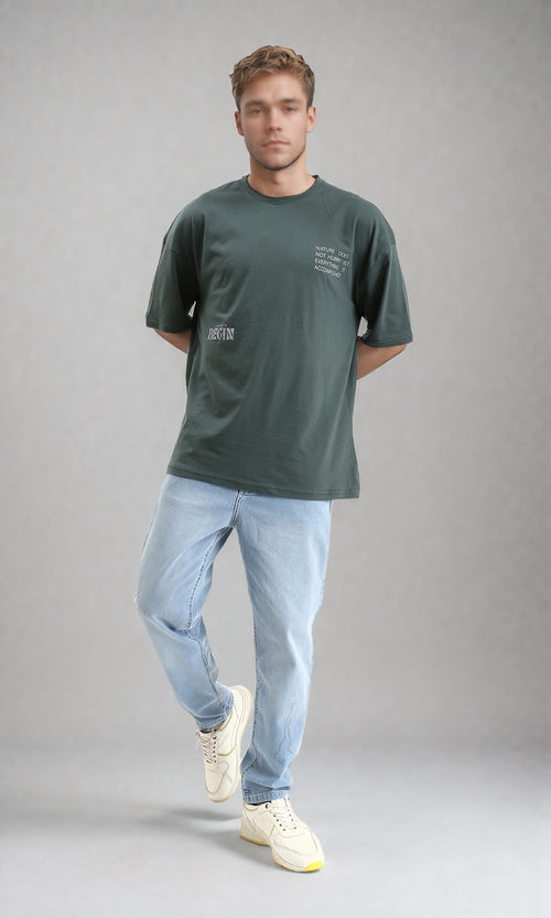 R208975 - Round Neck Printed Cotton Tee - Dark Jade