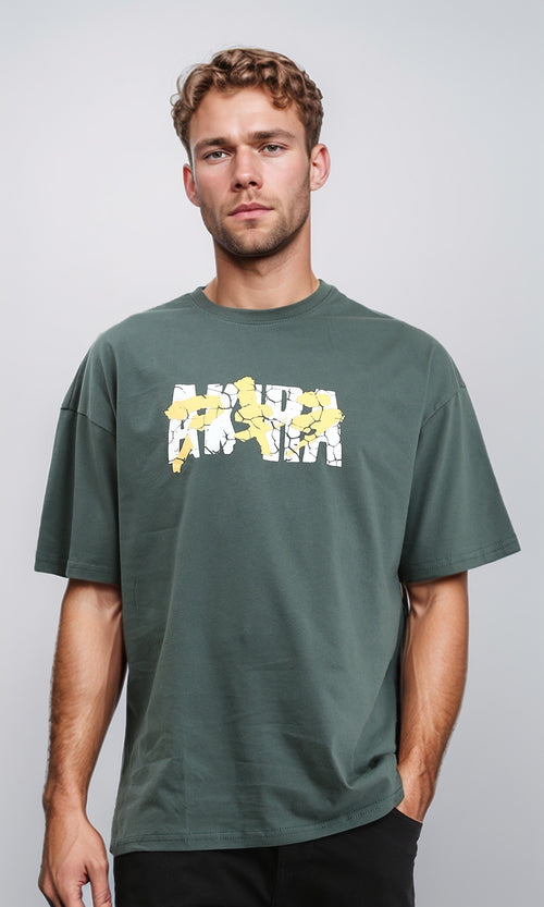 R208976 - Cotton Tee with Front & Back Print - Dark Jade