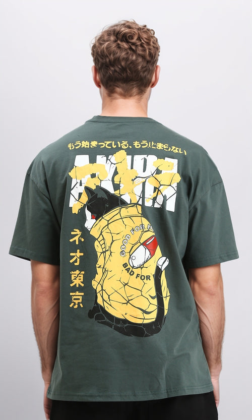 R208976 - Cotton Tee with Front & Back Print - Dark Jade