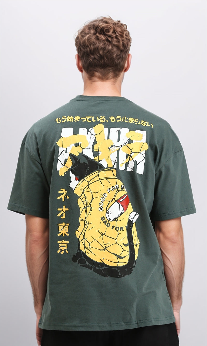 R208976 - Cotton Tee with Front & Back Print - Dark Jade