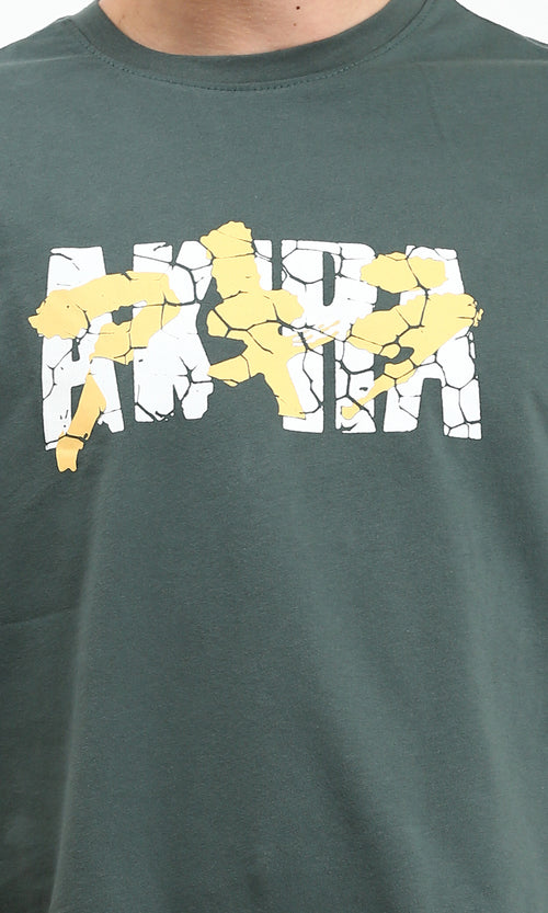 R208976 - Cotton Tee with Front & Back Print - Dark Jade