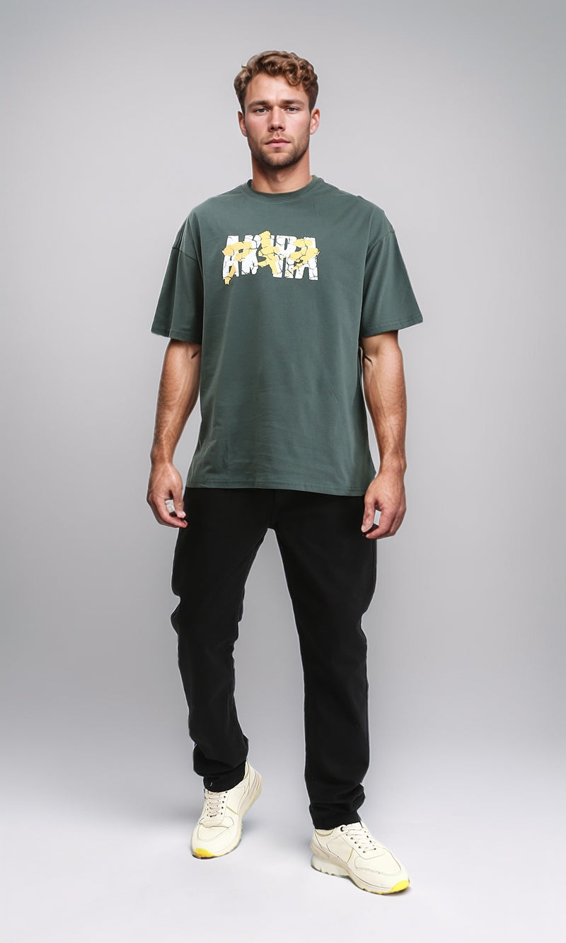 R208976 - Cotton Tee with Front & Back Print - Dark Jade