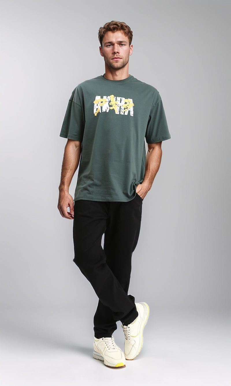 R208976 - Cotton Tee with Front & Back Print - Dark Jade