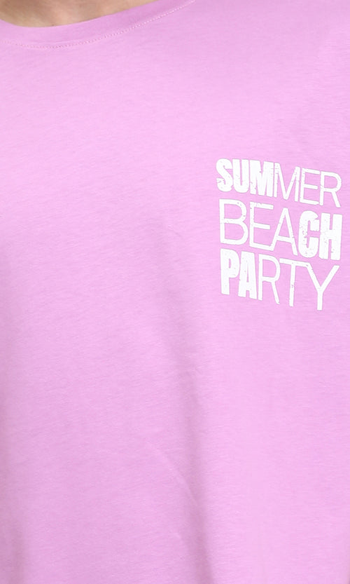R208979 - Printed "Summer Beach Party" Cotton Tee - Orchid