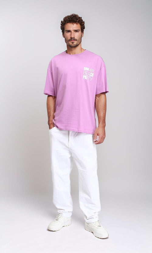 R208979 - Printed "Summer Beach Party" Cotton Tee - Orchid