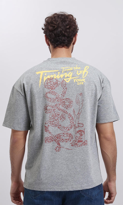 R208981 - Slip On Printed Relaxed Tee - Heather Grey