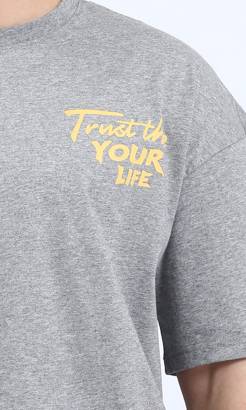 R208981 - Slip On Printed Relaxed Tee - Heather Grey
