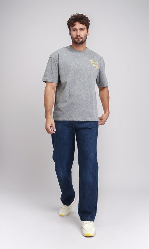 R208981 - Slip On Printed Relaxed Tee - Heather Grey