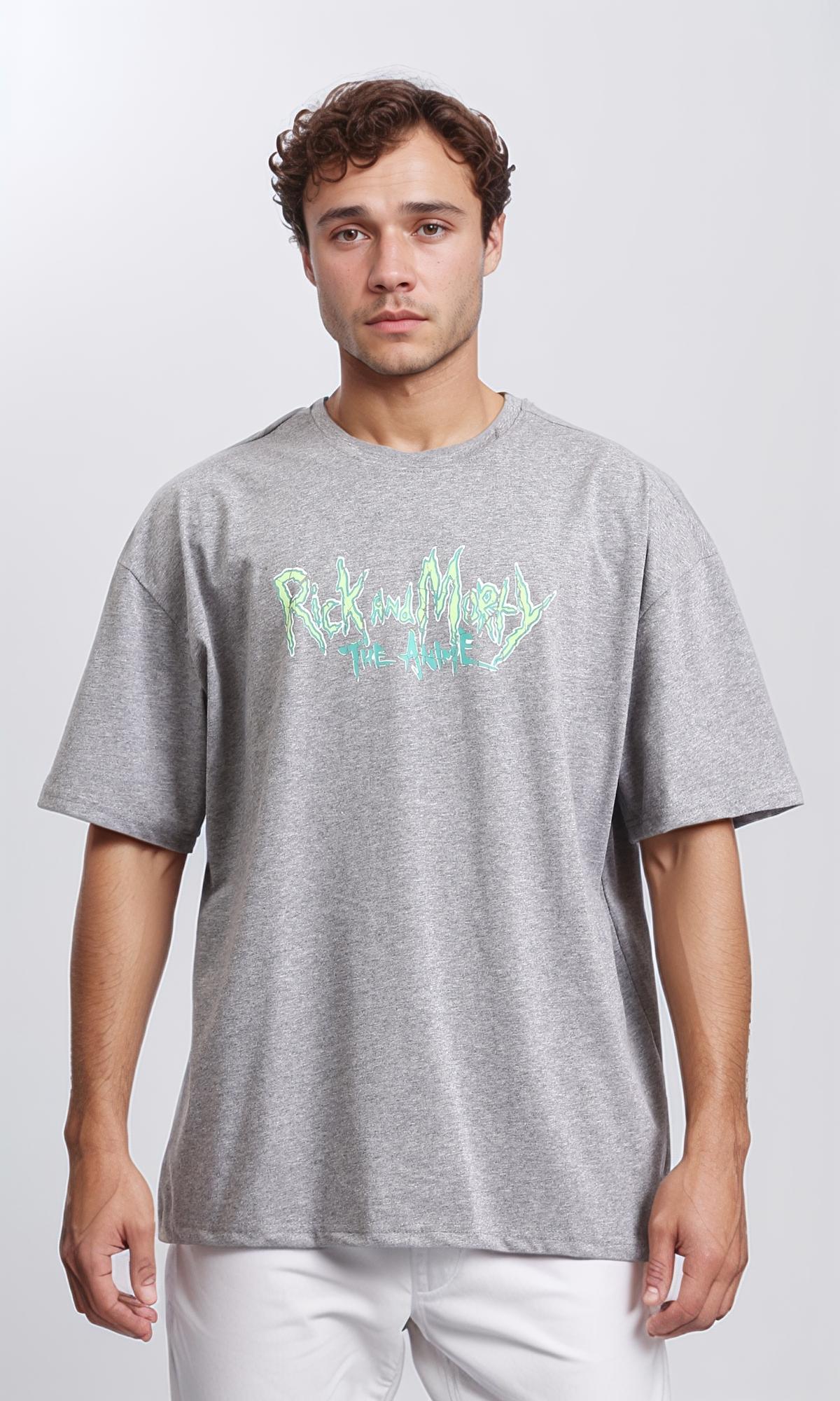 Printed Elbow Sleeves Cotton Tee - Heather Grey