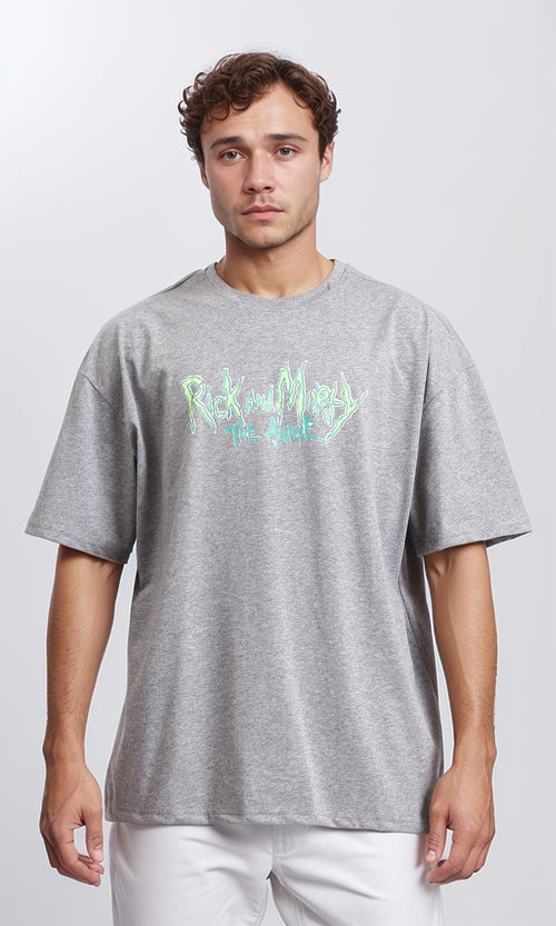 Printed Elbow Sleeves Cotton Tee - Heather Grey