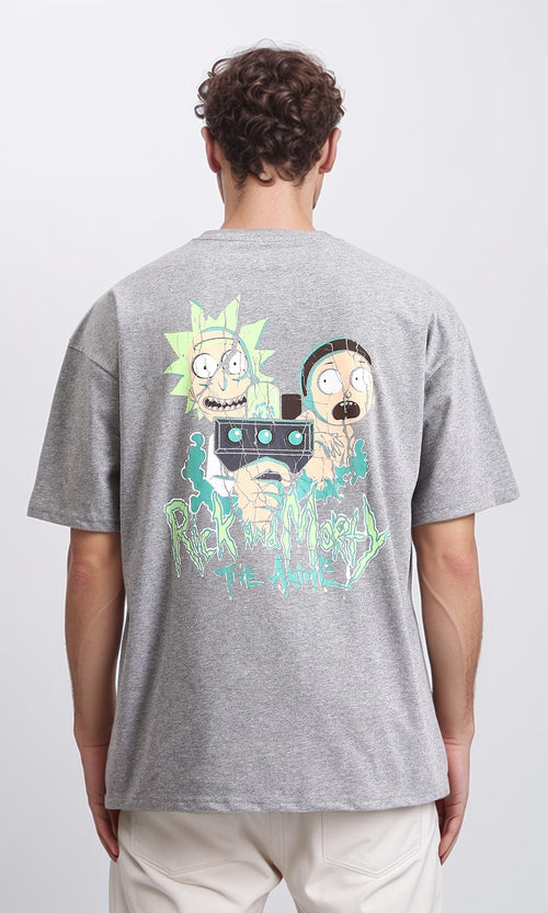 R208982 - Printed Elbow Sleeves Cotton Tee - Heather Grey