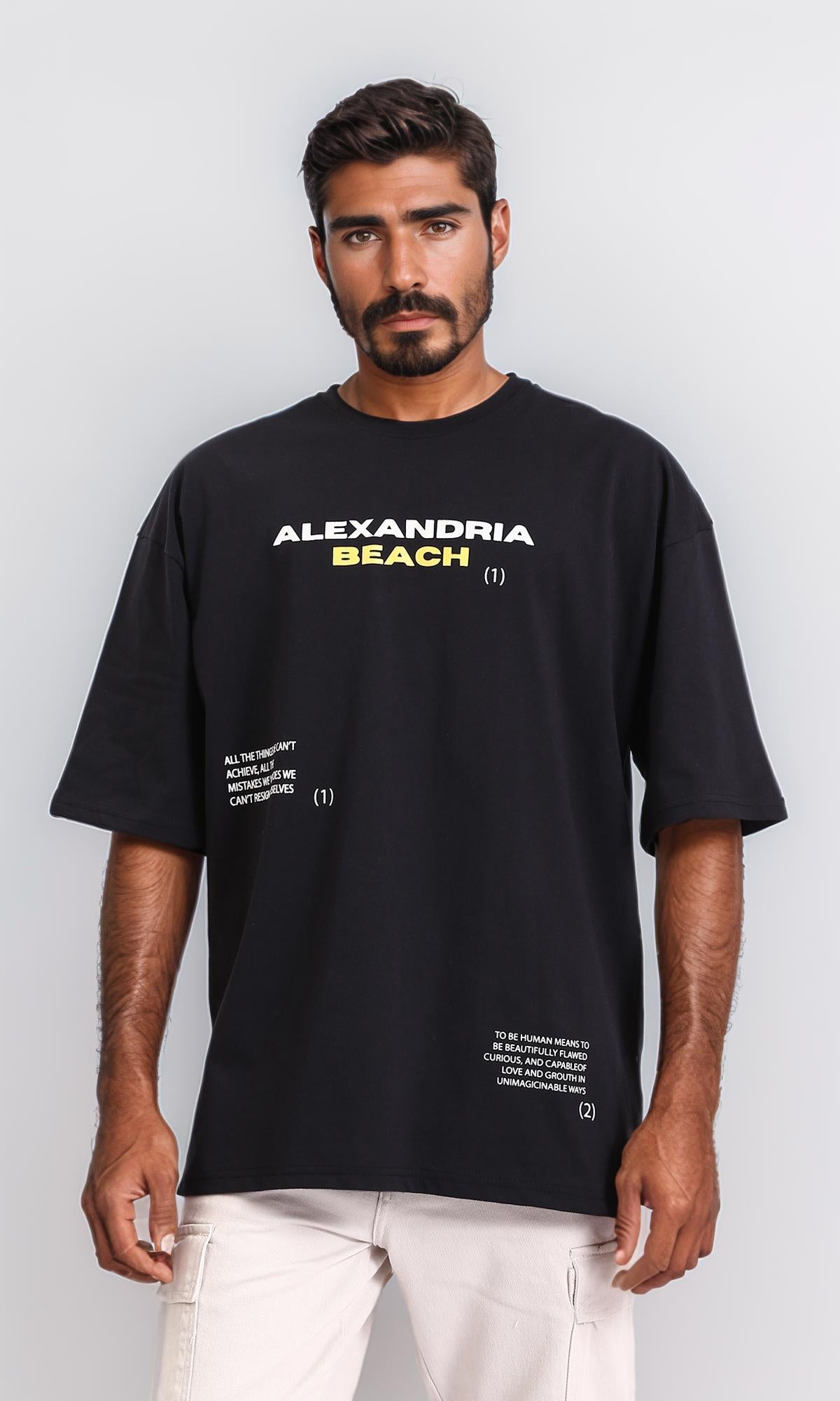 "alexandria Beach" Black Loose Cotton Tee