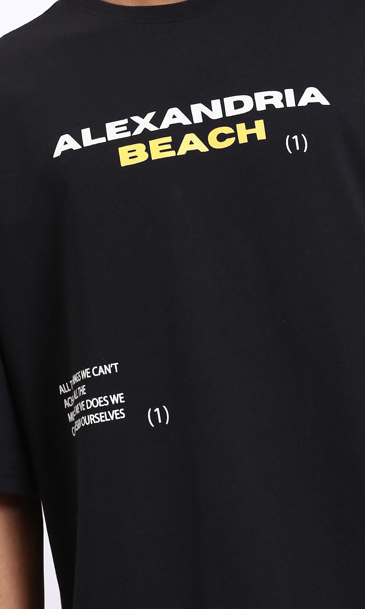 R208984-"Alexandria Beach" Black Loose Cotton Tee