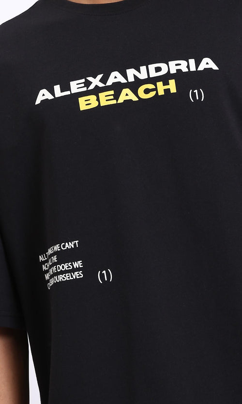 R208984-"Alexandria Beach" Black Loose Cotton Tee