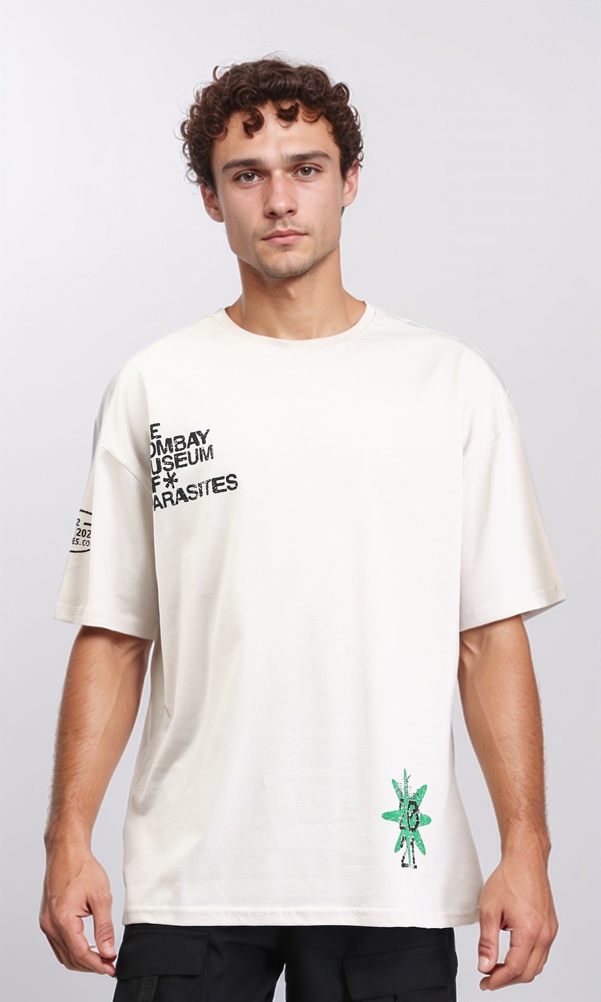Front & Back Print Cotton Tee - Light Beige
