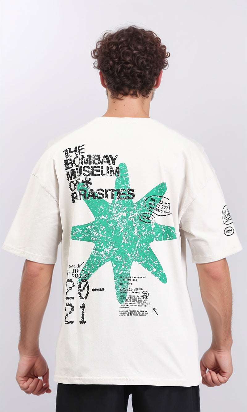 R209081 - Front & Back Print Cotton Tee - Light Beige