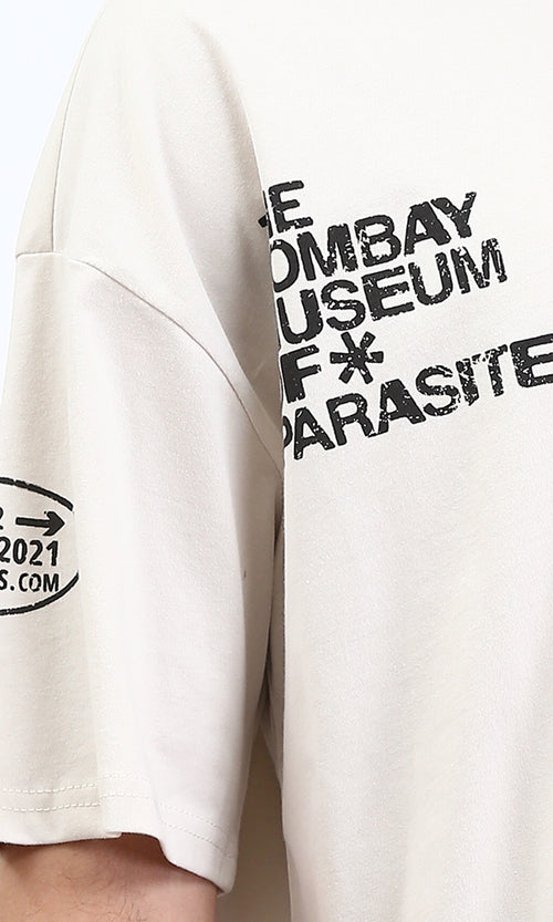 R209081 - Front & Back Print Cotton Tee - Light Beige