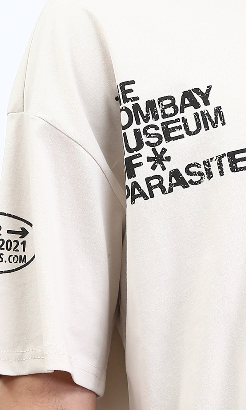 R209081 - Front & Back Print Cotton Tee - Light Beige