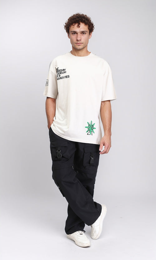 R209081 - Front & Back Print Cotton Tee - Light Beige