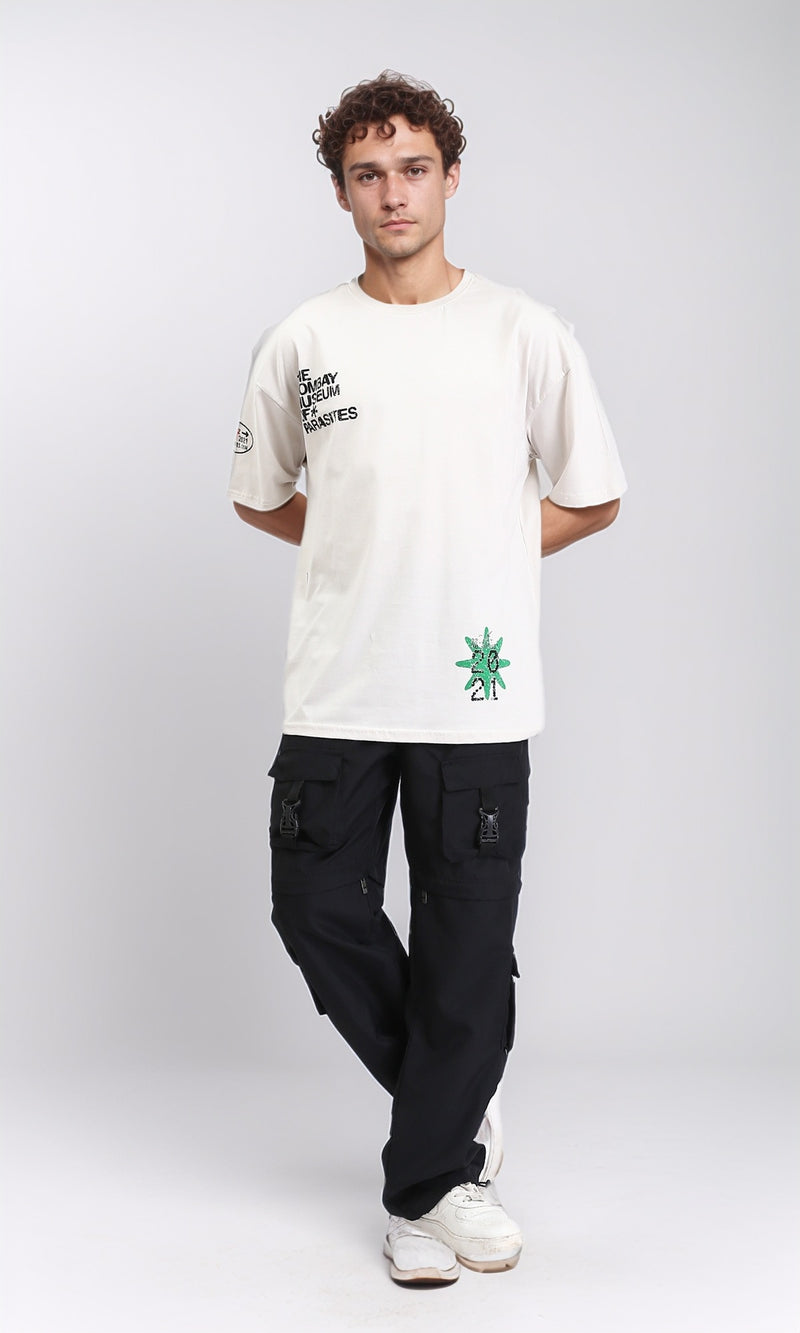 R209081 - Front & Back Print Cotton Tee - Light Beige