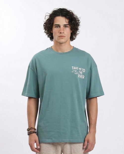 "take Me to The River" Oversized Graphic Tee - Dark Mint