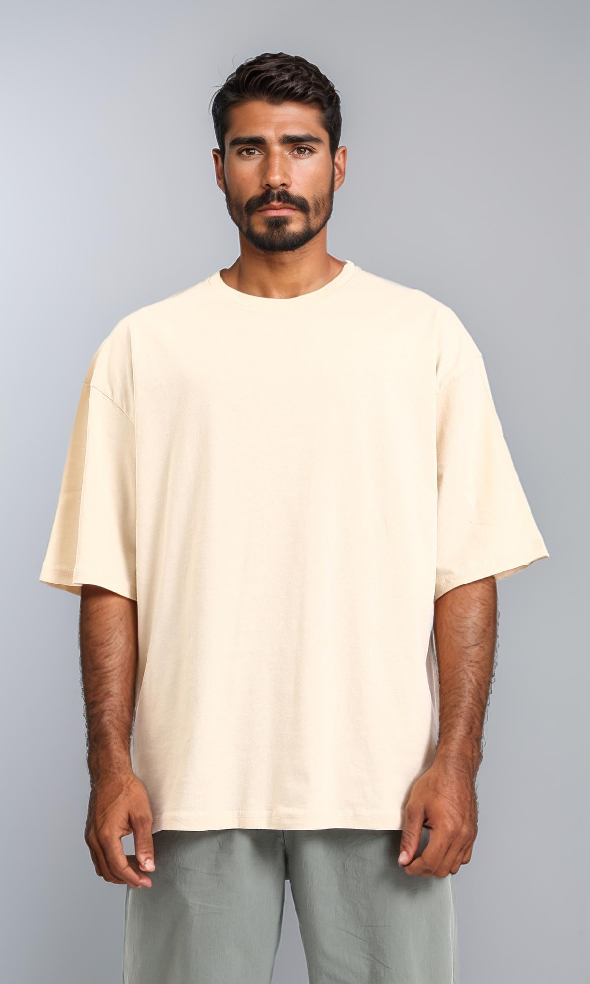 Solid Loose Fit Slip On Tee - Beige