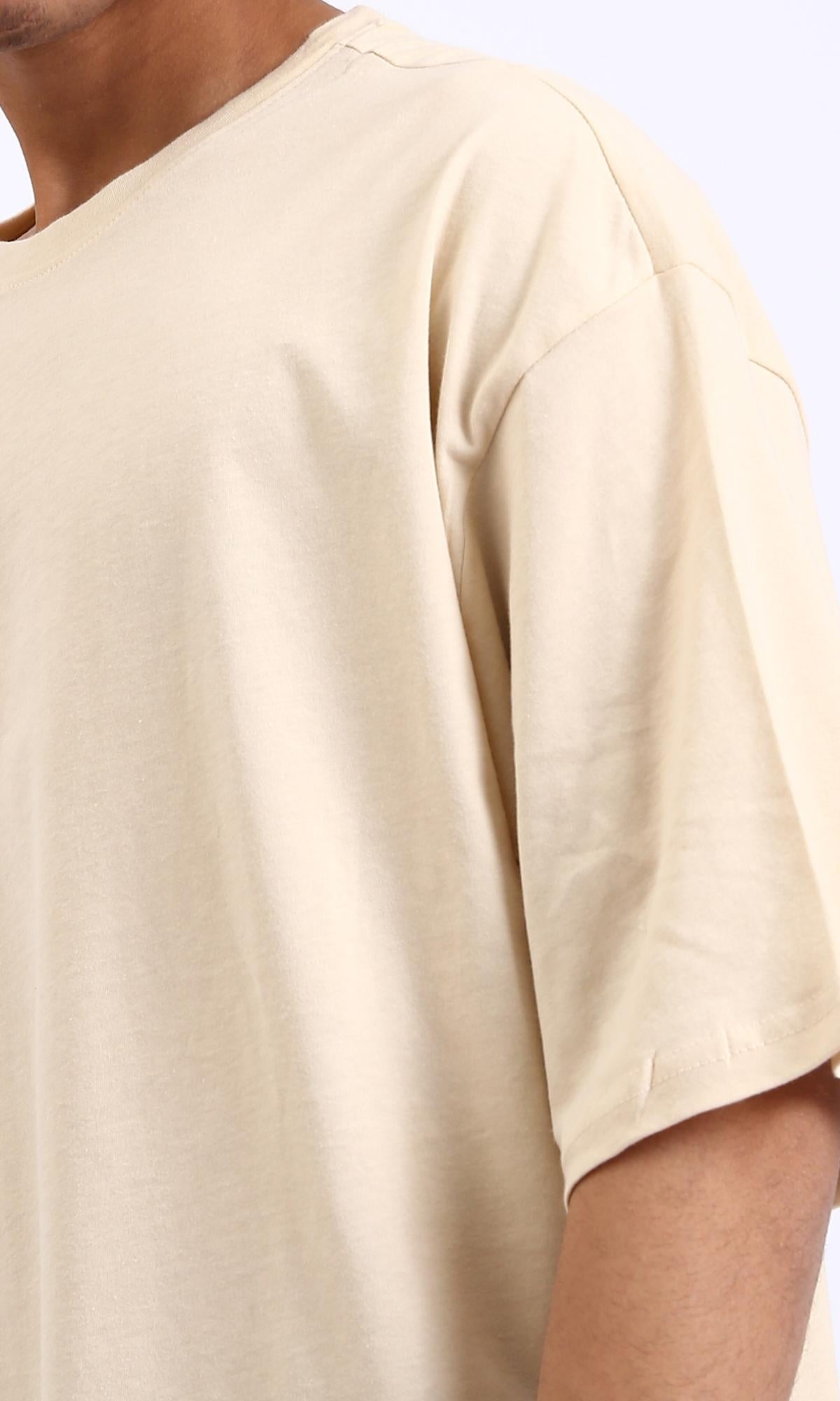 R209085 - تي شيرت واسع سادة سهل الارتداء - بيج