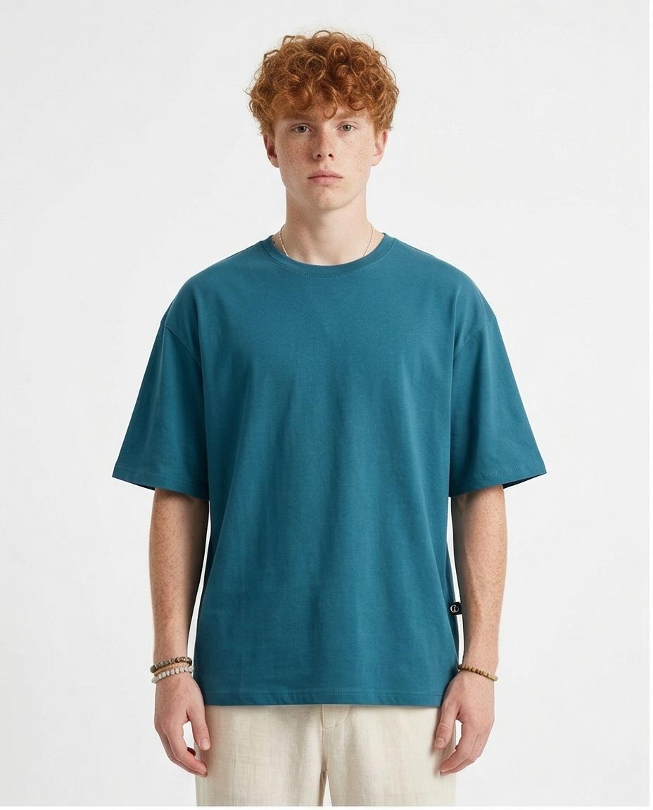 Men's Oversized Heavyweight Tee In Deep Teal - Modern Boho Collection