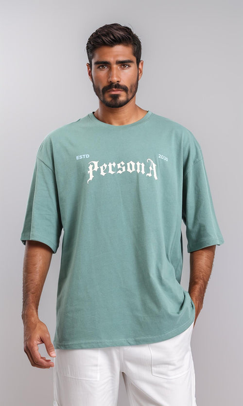 R209087 - Printed Loose Fit Slip On Tee - Dark Mint