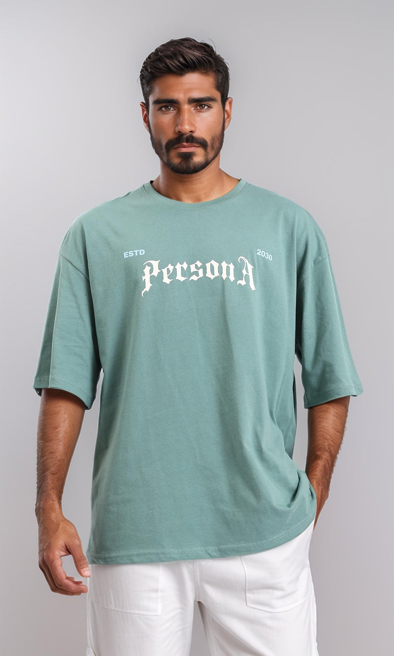 R209087 - Printed Loose Fit Slip On Tee - Dark Mint