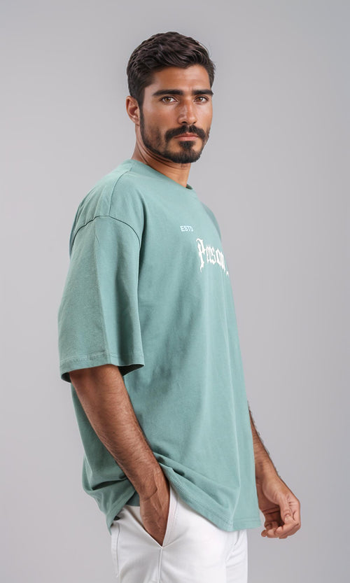 R209087 - Printed Loose Fit Slip On Tee - Dark Mint