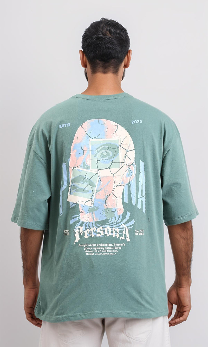 R209087 - Printed Loose Fit Slip On Tee - Dark Mint