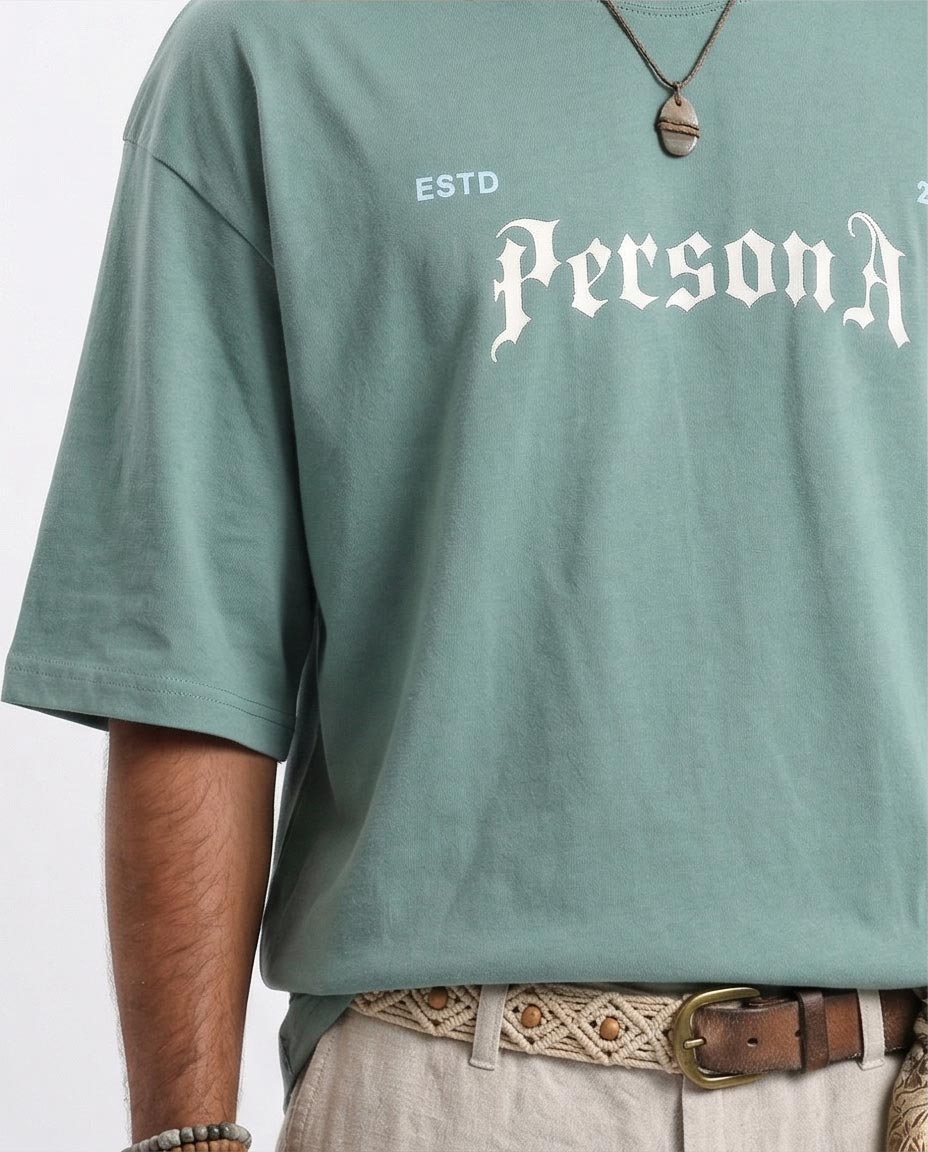 Ravin "Persona" Surrealist Print Oversized Graphic T-Shirt in Sage - R209087