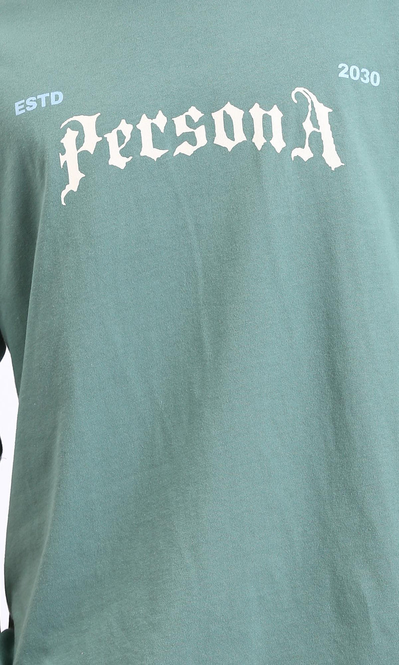 R209087 - Printed Loose Fit Slip On Tee - Dark Mint